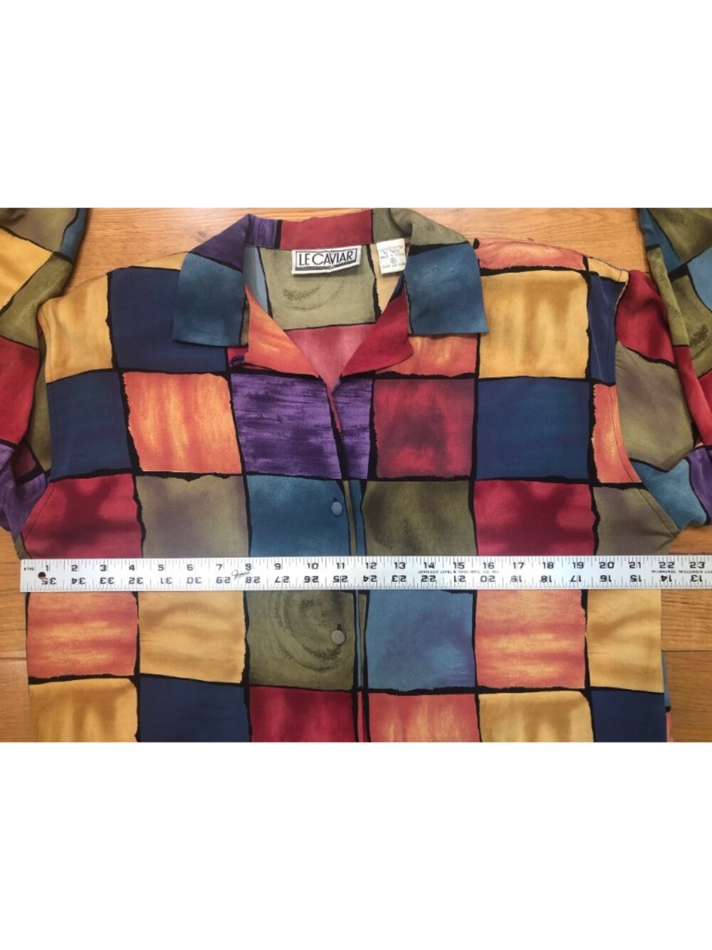 Vintage Le Caviar 80s 90s Abstract Geometric Color Block Blouse Size Small Artsy - Picture 7 of 10